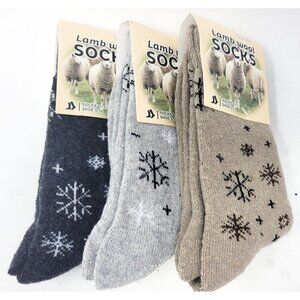 Women's Lamb Wool Crew Socks, Warm Winter Heavy Duty Boot, 3 Pairs, Snowflakes